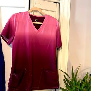 Ombré Pink Sparkly Scrub Top